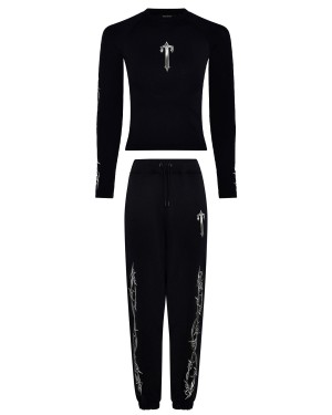 Black Trapstar Barbed Wire Cropped Top Oversized Women's Tracksuits Canada | AWMKE-4625