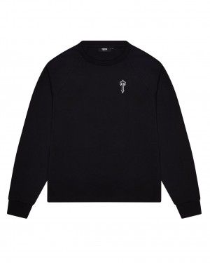 Black Trapstar Foundation LS Men's T-shirts Canada | VASME-8350