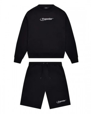 Black Trapstar Hyperdrive Crewneck Men's Short Set Canada | IDKCM-0572