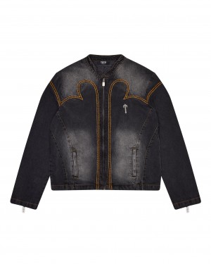 Black Trapstar Irongate T Panel Denim Men's Jackets Canada | XQBSH-6834