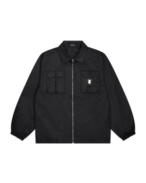 Black Trapstar Nylon Twill Coach Men's Jackets Canada | ZWMQX-4102