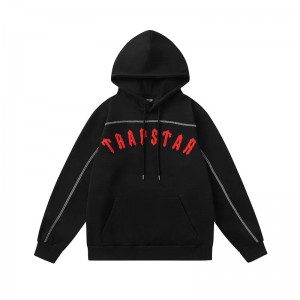 Black Trapstar Red Logo Men's Hoodies Canada | HYXPW-5819