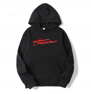 Black Trapstar Red Logo Men's Hoodies Canada | YBVJX-9276