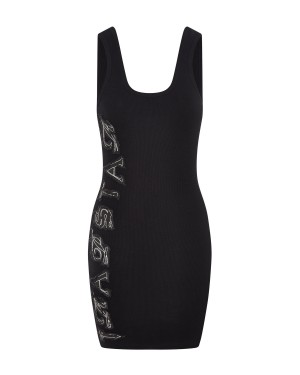 Black Trapstar Script Denim Applique Tank Women's Dress Canada | BRLIU-6302