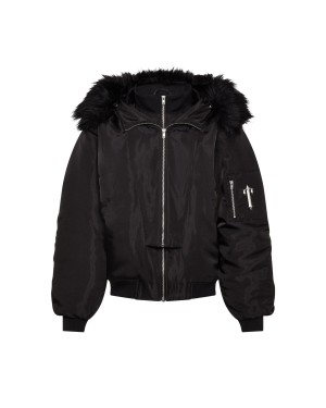 Black Trapstar Script Fur Hood Bomber Women's Jackets Canada | YMAFX-8439