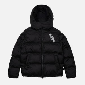 Black Trapstar Shooters Hooded Men's Puffer Jackets Canada | ZYNPL-1748