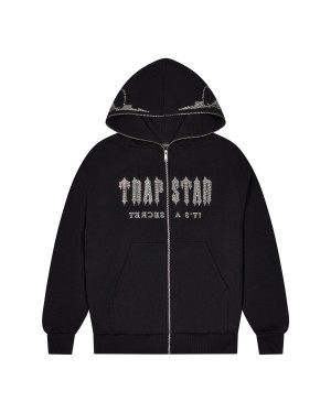 Black Trapstar Skull Decoded Diamante Men's Hoodies Canada | GFVUY-7864