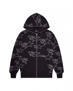 Black Trapstar Star All Over Men's Hoodies Canada | HZRVN-7605