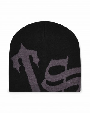 Black Trapstar TS Script Men's Beanie Canada | RVFUD-6407