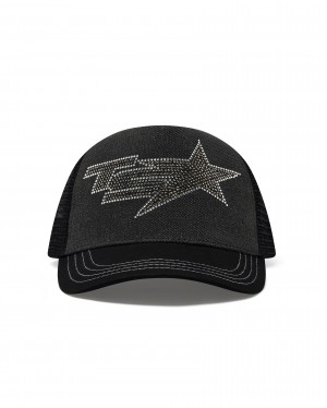 Black Trapstar TS Star Diamante Trucker Women's Caps Canada | FMDKU-6103