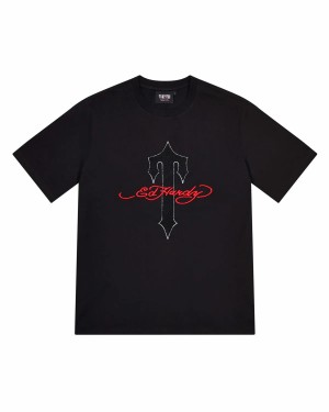 Black Trapstar X Ed Hardy Ironagte Men's T-shirts Canada | WYLAK-0214