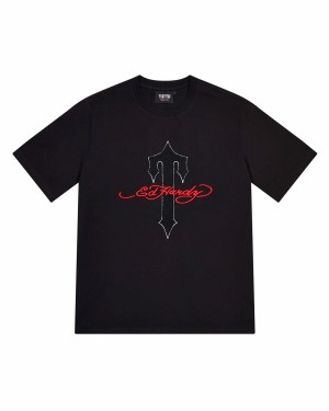 Black Trapstar X Ed Hardy Ironagte Men's T-shirts Canada | JWFSK-1738
