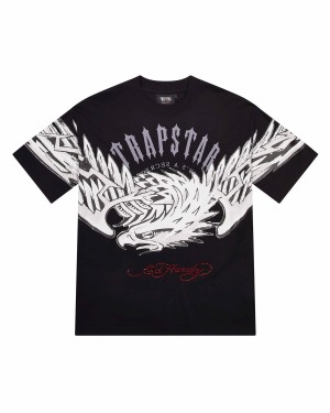 Black Trapstar x Ed Hardy Arched Eagle Men's T-shirts Canada | PEQIK-0861