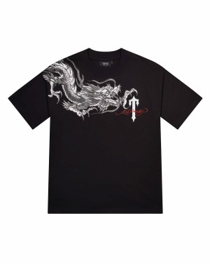 Black Trapstar x Ed Hardy Dragon with Diamanté Men's T-shirts Canada | PGYDN-0453