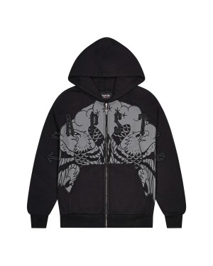 Black Trapstar x Ed Hardy Irongate Zip Through Men's Hoodies Canada | DHFUS-7938