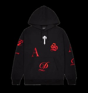 Black / Red Trapstar Script Men's Hoodies Canada | XWHAM-2890