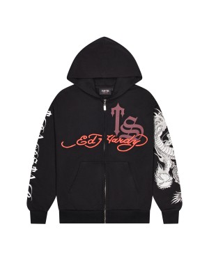 Black / Red Trapstar x Ed Hardy Script Men's Hoodies Canada | SMJBG-5710