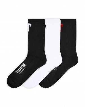Black / White / Red Trapstar 3 Pack Irongate T Men's Socks Canada | TOVRM-6275