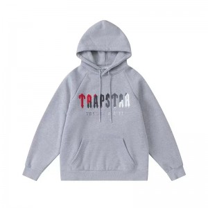 Grey Trapstar It’s A Secret Red-Gray Logo Men's Hoodies Canada | PQNMV-7861