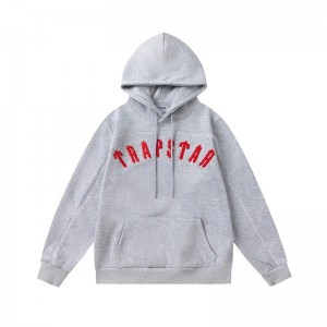 Grey Trapstar Red Logo Men's Hoodies Canada | HGJAQ-9817