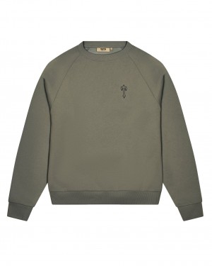 Khaki Trapstar Foundation Crew Men's Sweatshirts Canada | VFSOL-1290