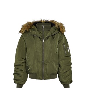 Khaki Trapstar Script Fur Hood Bomber Women's Jackets Canada | TGANJ-3816