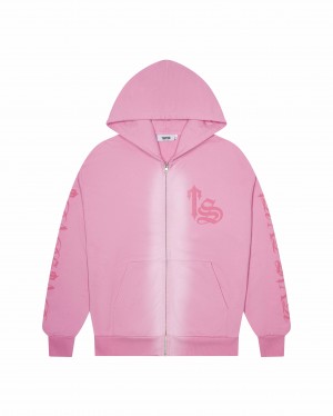Pink Trapstar Script Spray Men's Hoodies Canada | ONSYQ-4236