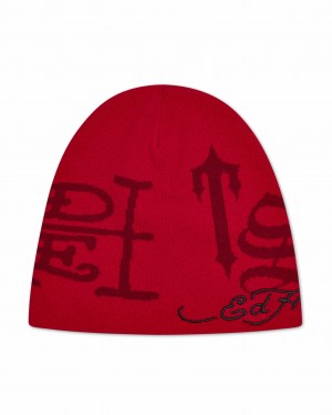 Red Trapstar x Ed Hardy Men's Beanie Canada | USJYO-5827