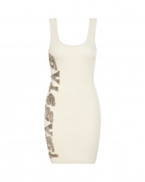 White Trapstar Script Denim Applique Tank Women's Dress Canada | KPZUL-8970