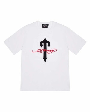 White Trapstar X Ed Hardy Ironagte Men's T-shirts Canada | STNJP-6045