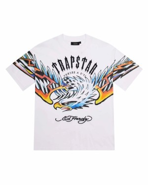 White Trapstar x Ed Hardy Arched Eagle Men's T-shirts Canada | UKTZP-2968