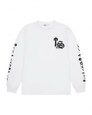 White Trapstar Waffle LS Top Men's Sweatshirts Canada | OXCHT-4798