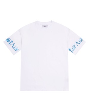 White / Blue Trapstar Script Men's T-shirts Canada | SRBYK-1639